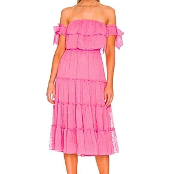 Revolve Misa Micaela Pink Off-the-Shoulder Dress - Picture 1 of 8